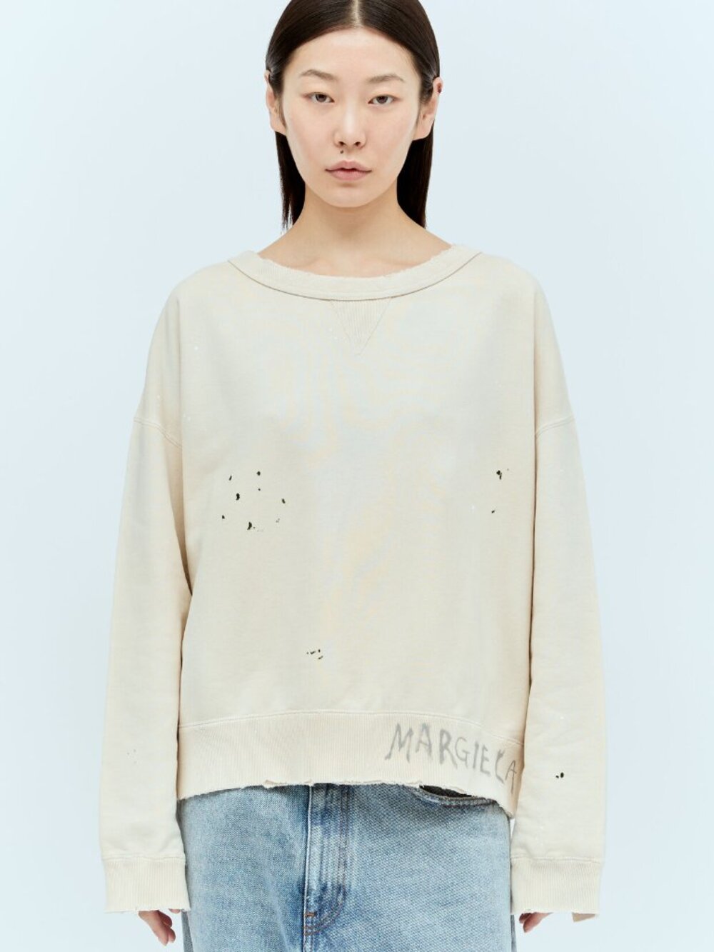 Maison Margiela Distressed Handwritten Logo Cotton Sweatshirt